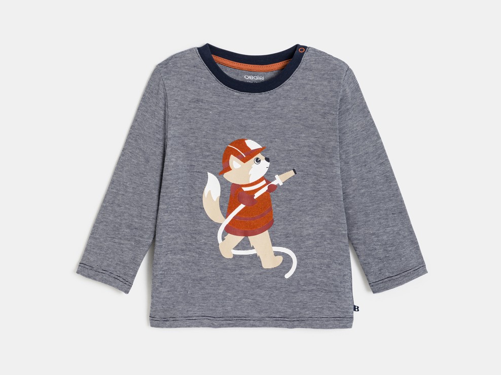 T-shirt a maniche lunghe blu con motivo animale per neonato 1