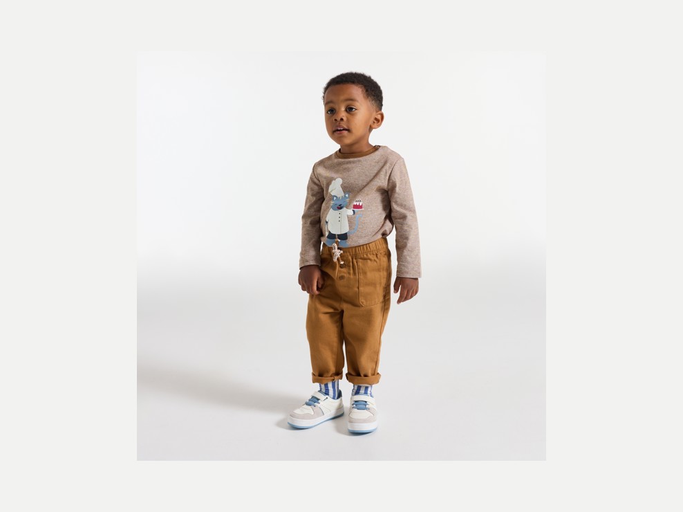 T-Shirt lange Ärmel Tiermotiv braun Kleinkind Junge 1