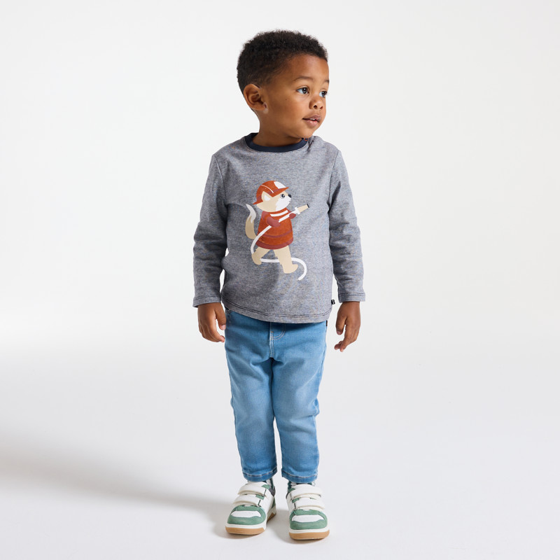 T-Shirt lange Ärmel Tiermotiv blau Kleinkind Junge