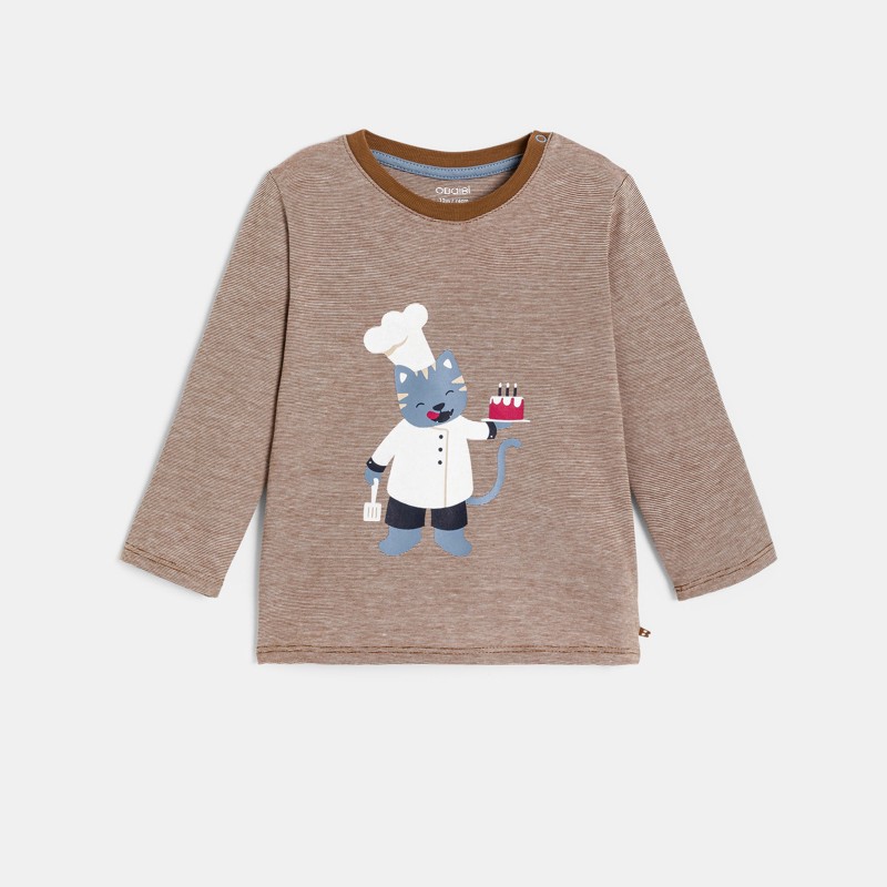 T-shirt a maniche lunghe marrone con motivo animale per neonato