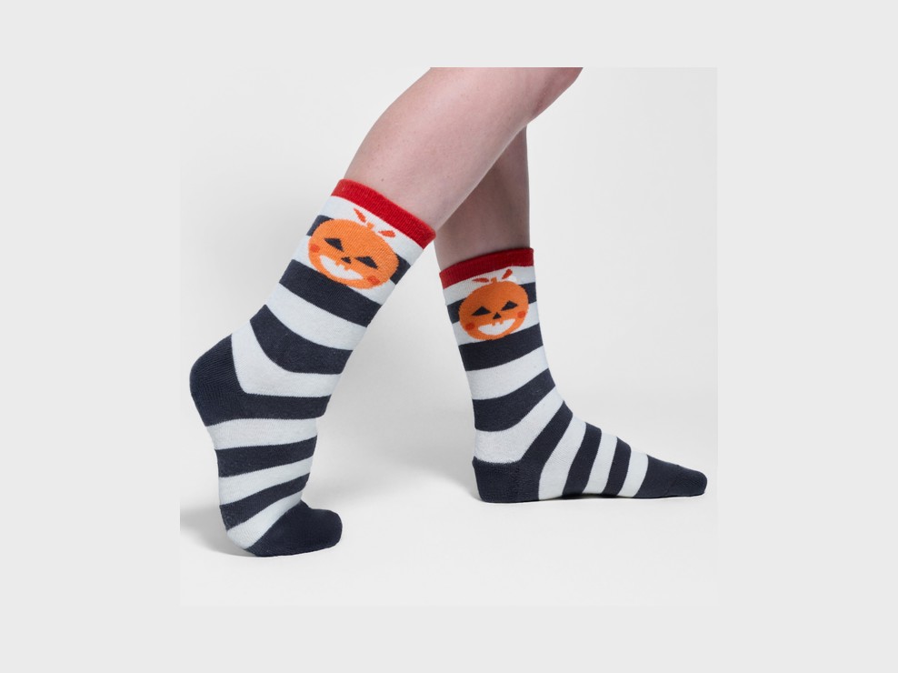 Chaussettes antiglisse à rayures motif Halloween effet lumineux gris Garçon 1