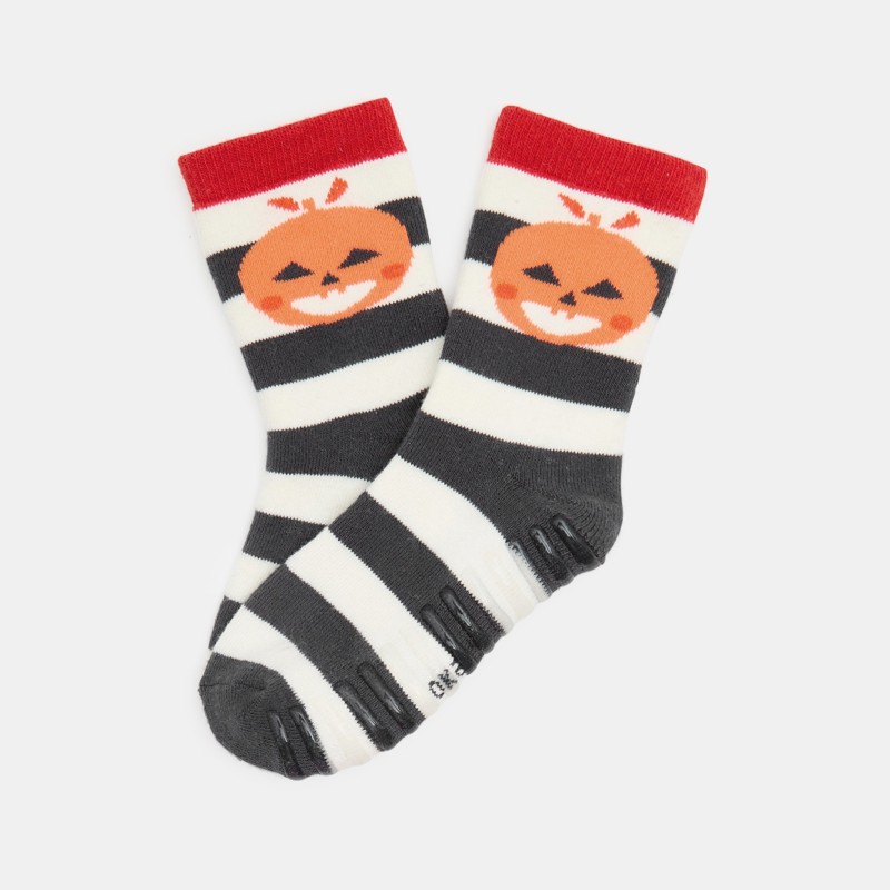 Rutschfeste Socken mit Streifen und Halloweenmuster grau Jungen