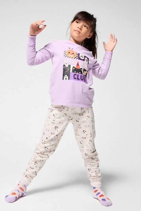 Zweiteiliger Molton-Pyjama mit Halloween-Motiv blasslila Mädchen 1