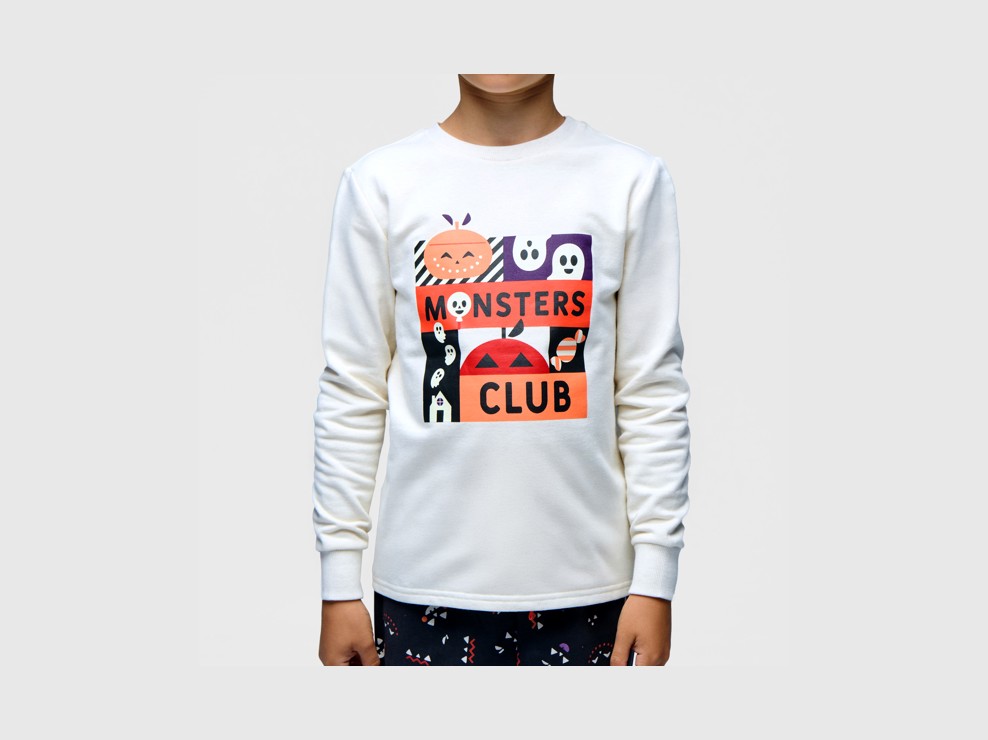 Pyjama 2 pièces en molleton motif Halloween blanc Garçon 1