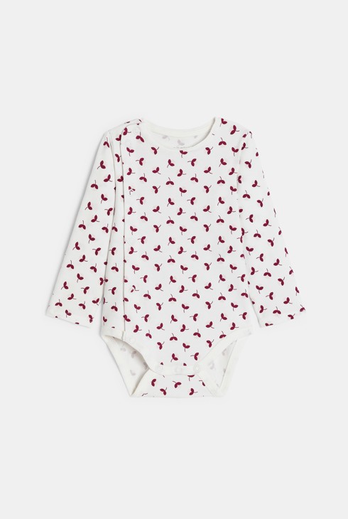 Salopette longue maille tricot et body fleuri rose bébé fille