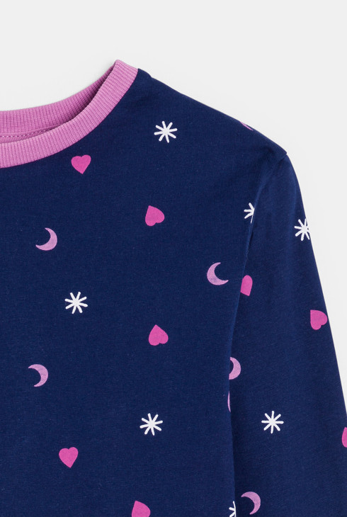 Pyjama 2 pièces en jersey imprimé bleu marine Fille