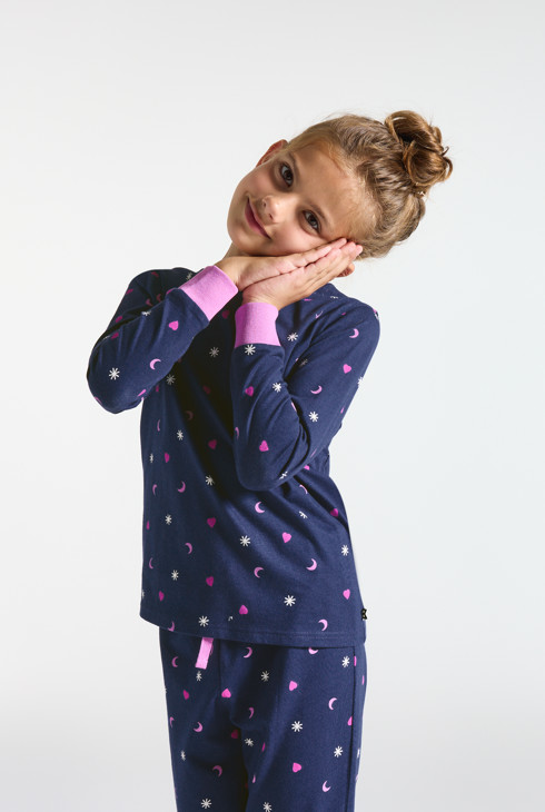 Pyjama 2 pièces en jersey imprimé bleu marine Fille 1