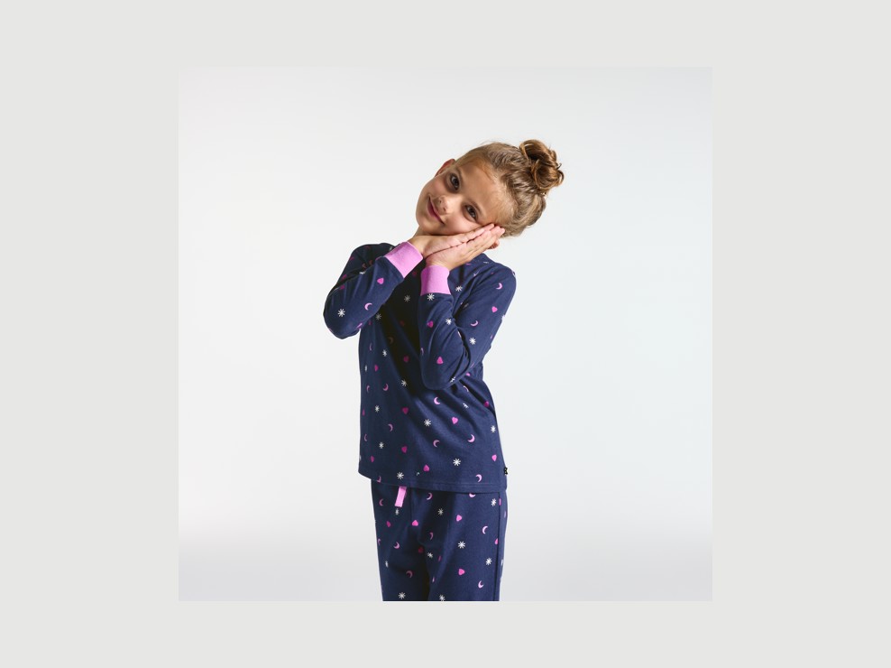 Pyjama 2-teilig aus Jersey bedruckt marineblau Mädchen 1