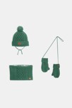 Lot bonnet, snood et moufles en maille verte bébé garçon