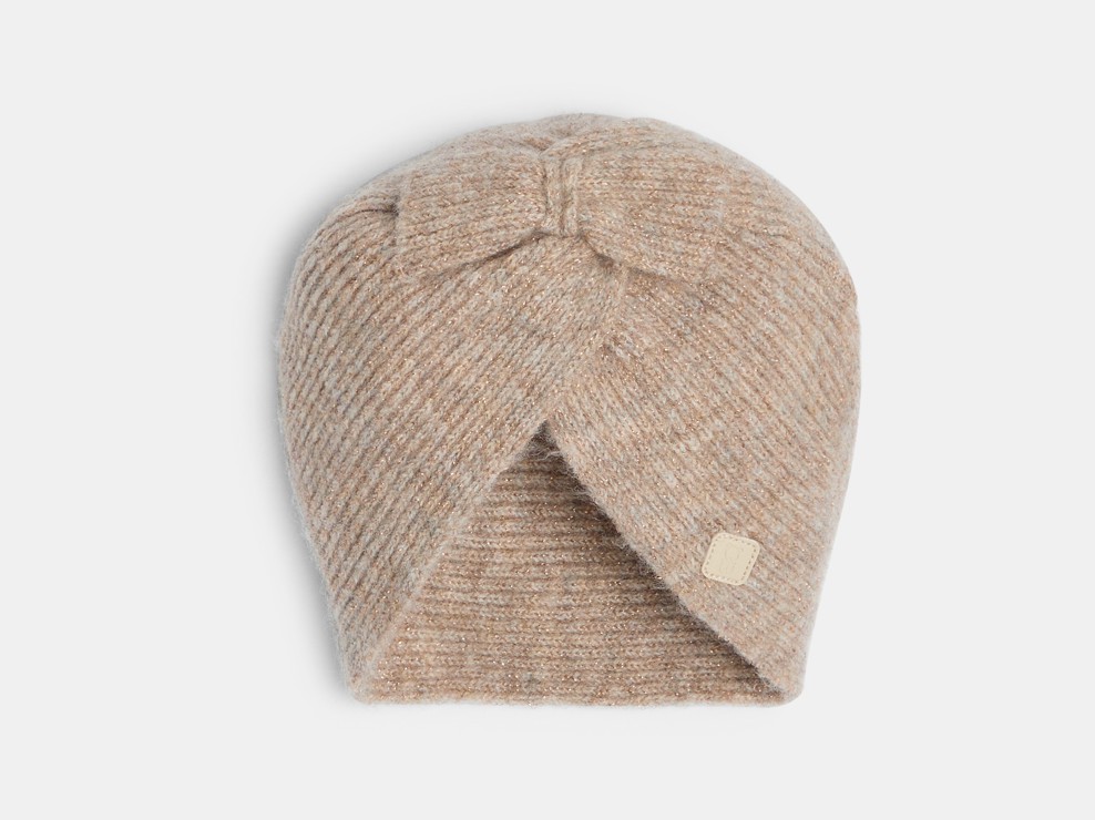 Bonnet turban maille tricot beige chiné bébé fille 1