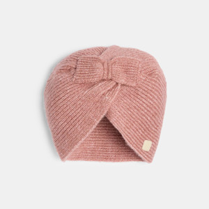 Bonnet turban maille tricot rose bébé fille