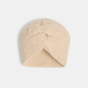 Bonnet turban maille tricot beige bébé fille