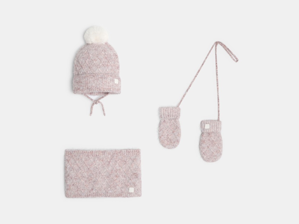 Set mit Mütze, Schlauchschal und Fäustlingen in Rosa Kleinkind Mädchen 1