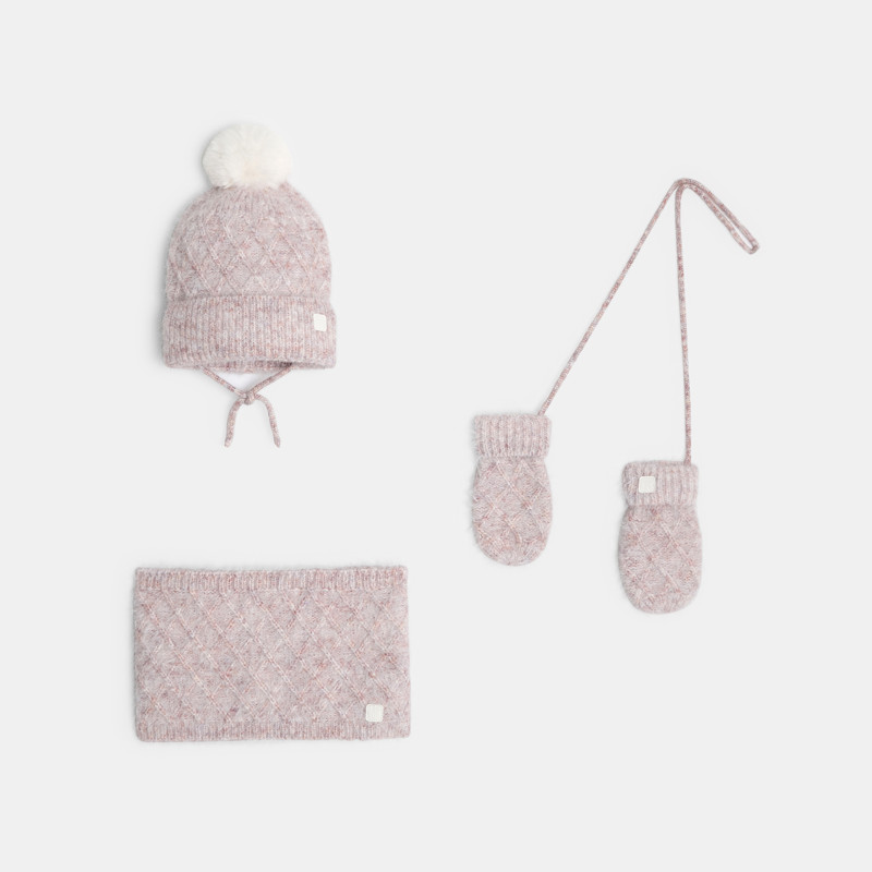Set mit Mütze, Schlauchschal und Fäustlingen in Rosa Kleinkind Mädchen