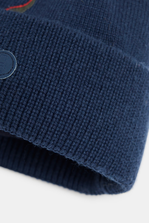 Bonnet en tricot brodé motif dinosaure bleu marine Garçon