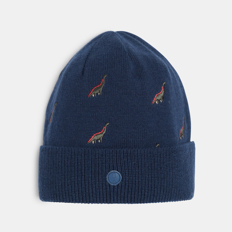 Strickmütze Dinosauriermotiv marineblau Jungen