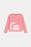 Pull motif chat recto verso rose Fille
