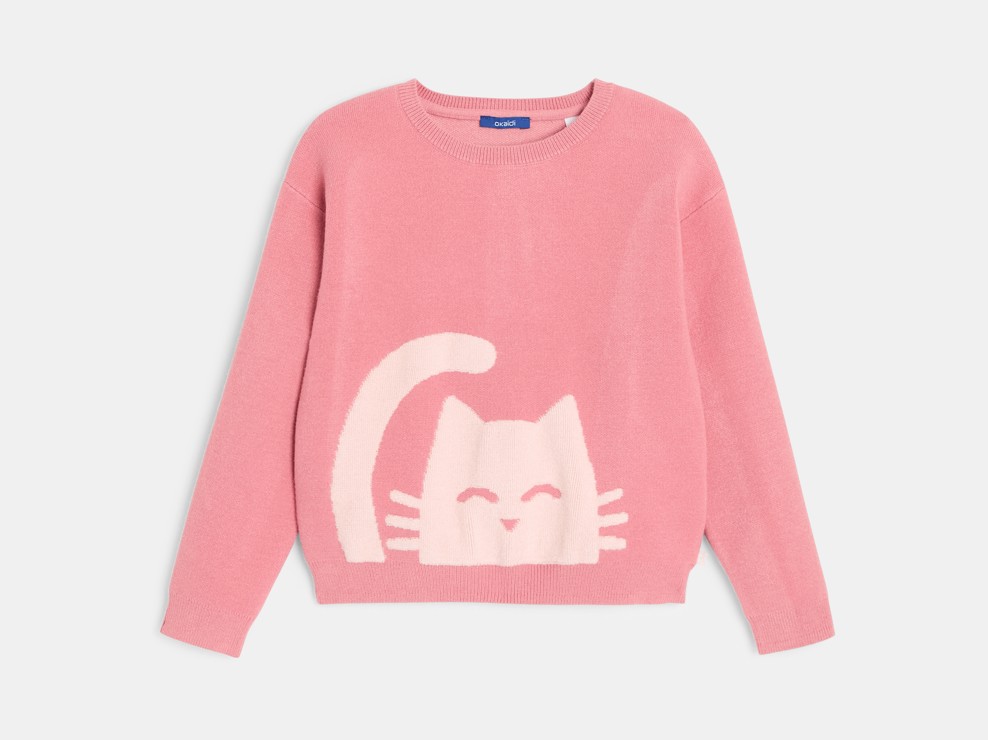 Dekliški rožnati dvostranski puli z mačkom 1