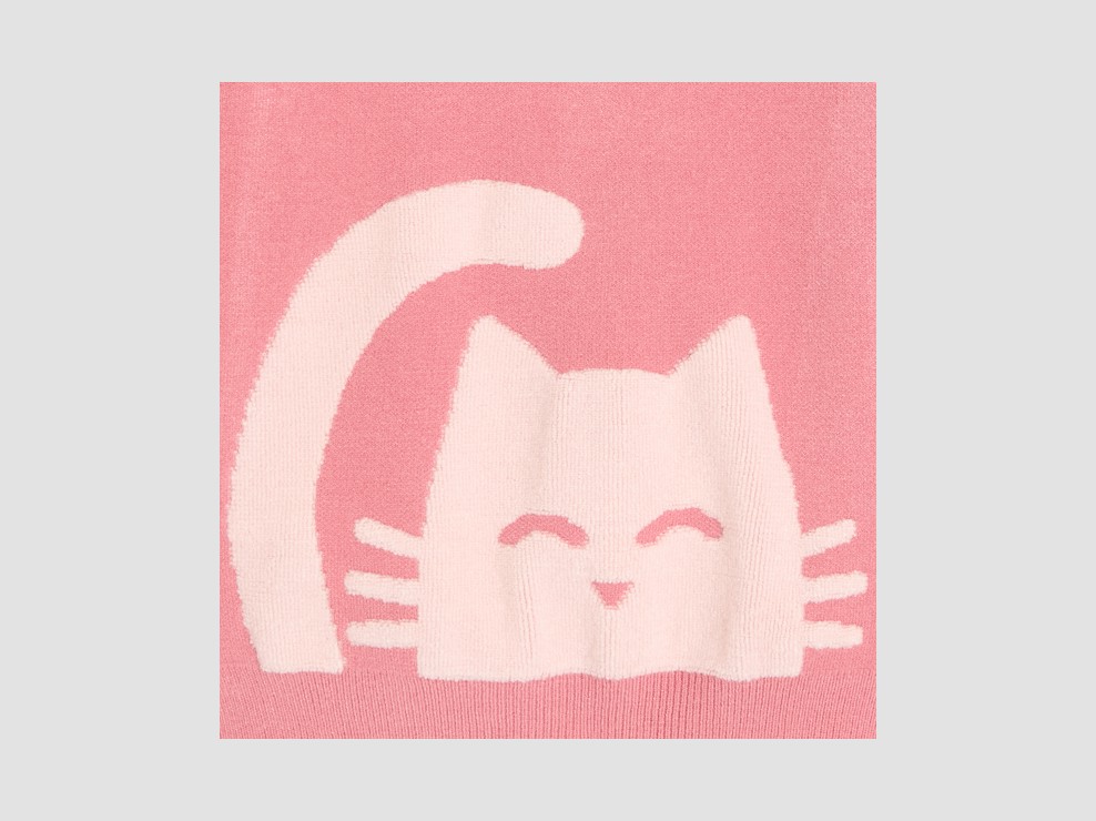 Dekliški rožnati dvostranski puli z mačkom 2