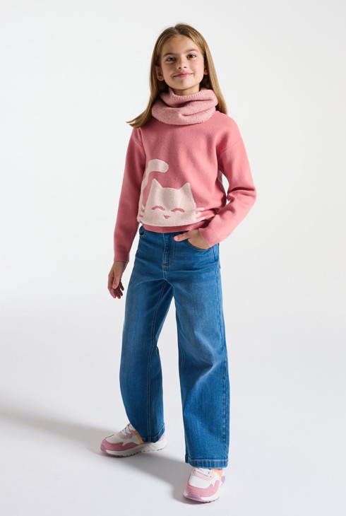 Girl's pink double-sided cat jumper 1