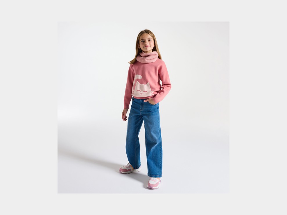 Maglione rosa con motivo gatto davanti e dietro per Bambina 1