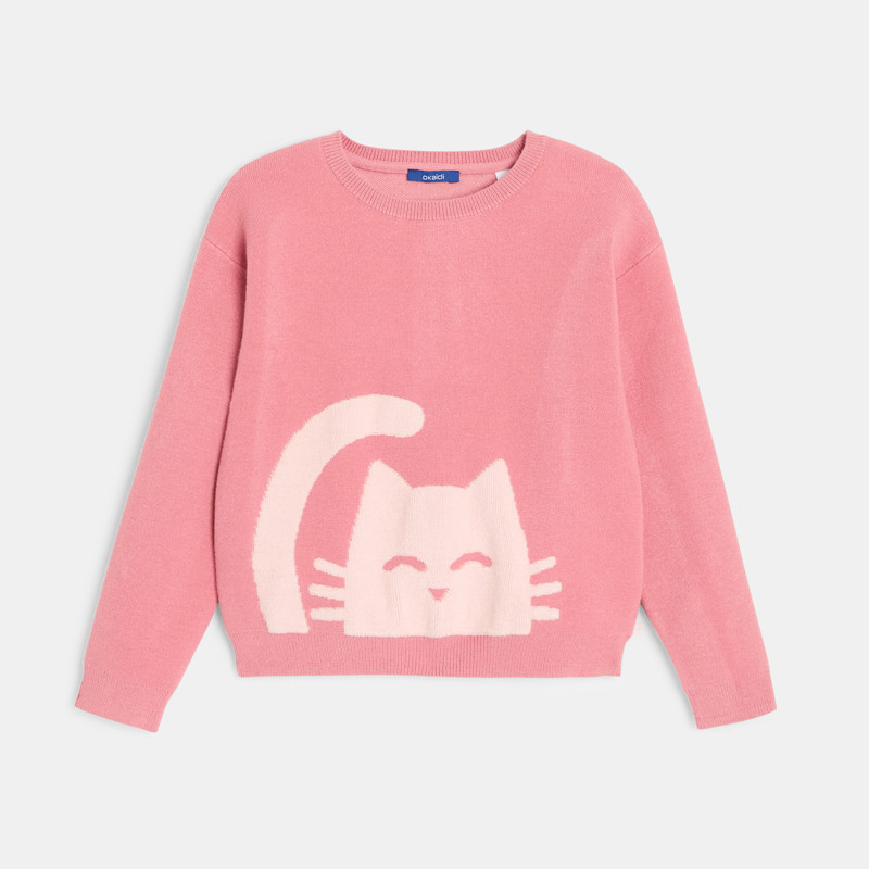 Rosa Pullover mit Katzenmotiv vorne und hinten für Mädchen