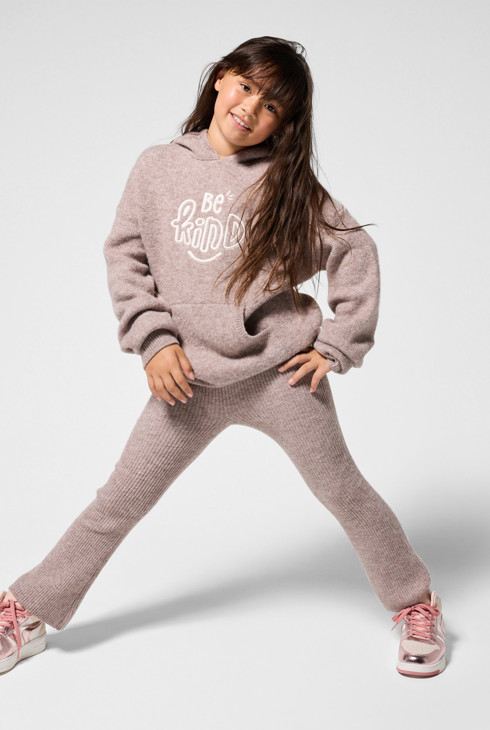 Pullover beige con cappuccio e scritta per Bambina 1