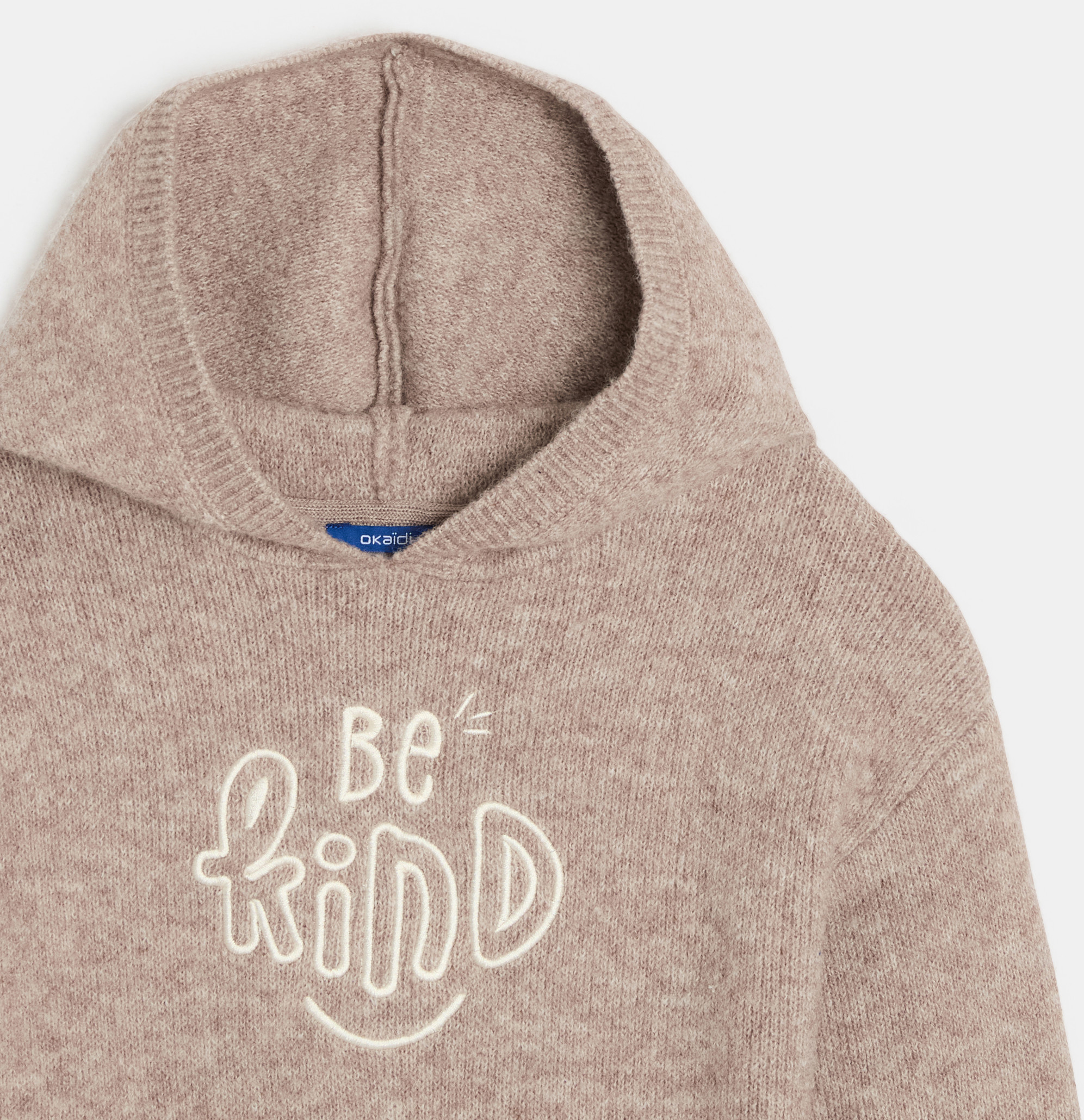 Pull à capuche à message beige Fille