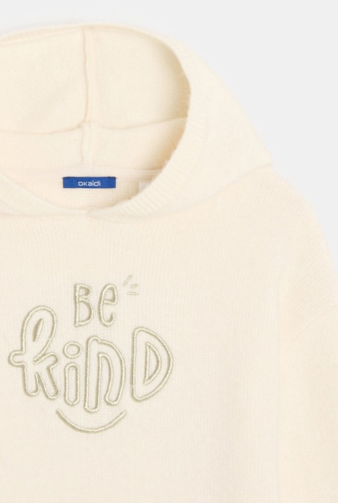 Pull à capuche à message blanc Fille