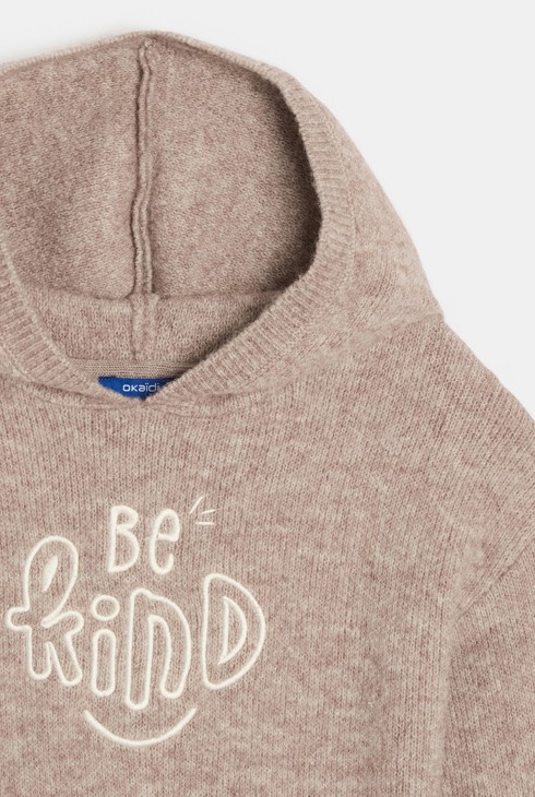 Pull à capuche à message beige Fille