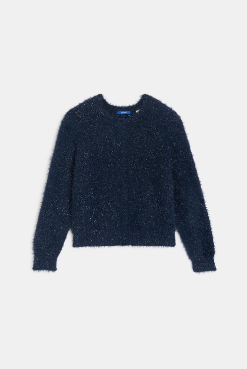Marineblaue Strickjacke mit Girlandenmuster für Mädchen 1