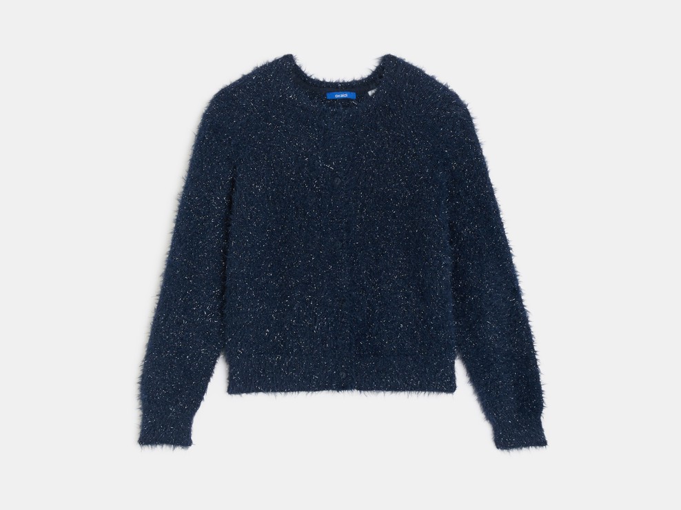 Marineblaue Strickjacke mit Girlandenmuster für Mädchen 1