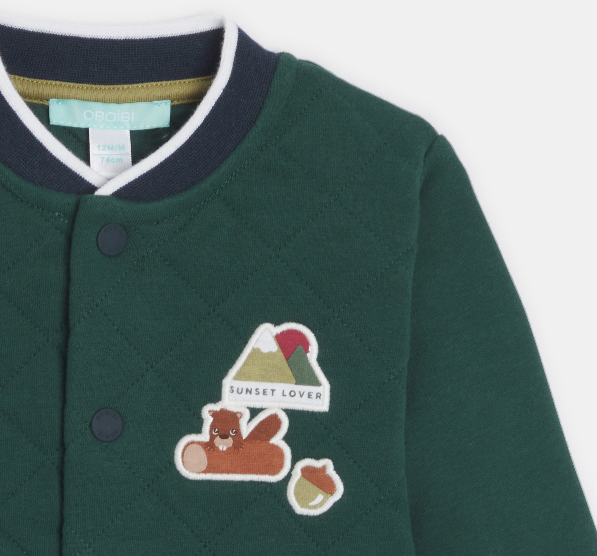 Baby boy green quilted baseball jacket 2