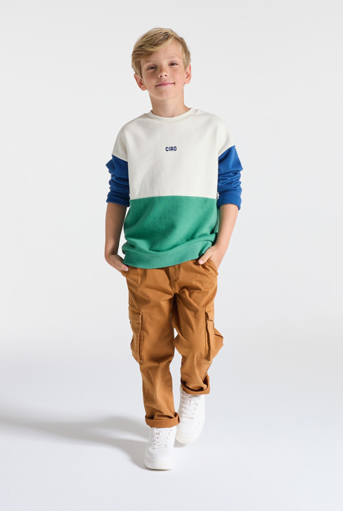 Sudadera de muletón colorblock verde niño 1