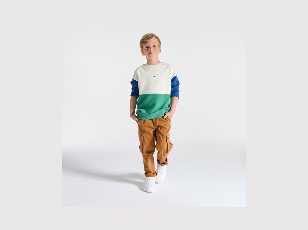 Sweat-shirt colorblock en molleton vert Garçon 1