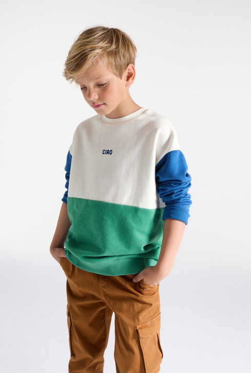 Sweatshirt Colorblock aus Molton grün Jungen 2