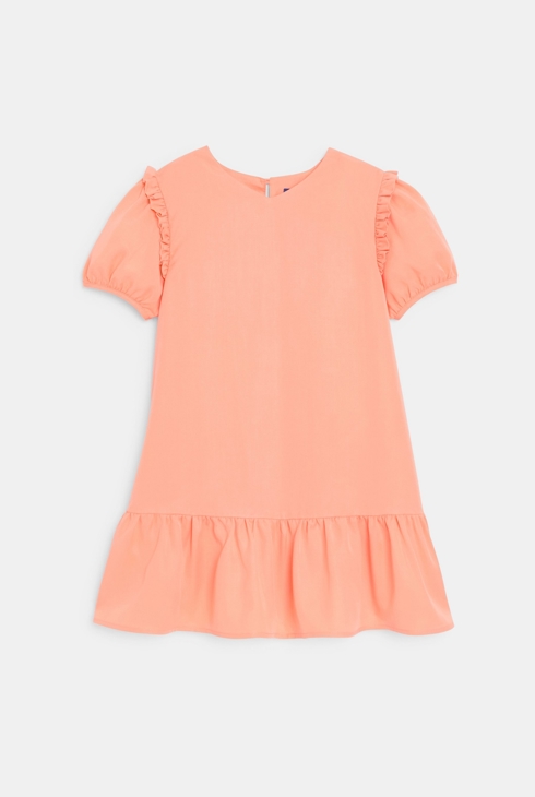 Robe unie à volants orange pastel Fille 1