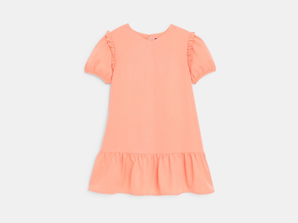 Robe unie à volants orange pastel Fille 2