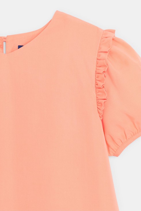 Robe unie à volants orange pastel Fille