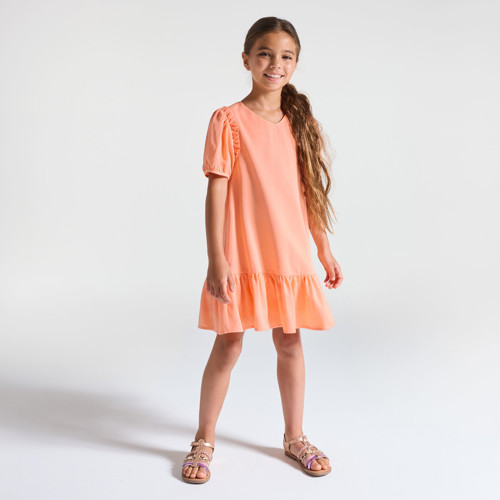 Robe Unie À Volants Orange Pastel Fille - Abricot - 6A - OKAIDI