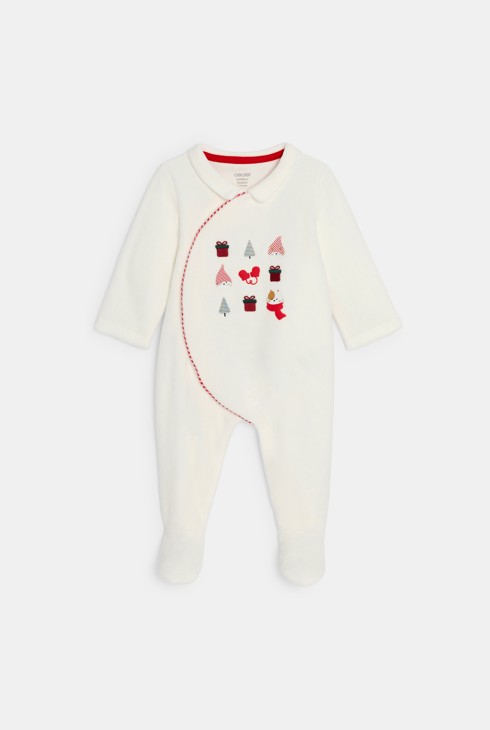 Strampler Samt bedrickt Weihnachten weiß Kleinkind Junge Mädchen 1