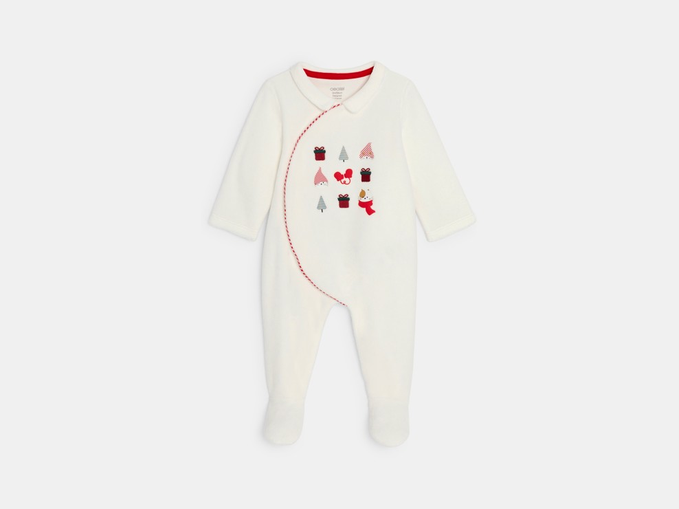 Fantovski bel žametni spalni pajac s potiskom za dojenčke 1