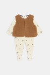 Dors-bien velours pingouins et gilet sherpa marron bébé mixte
