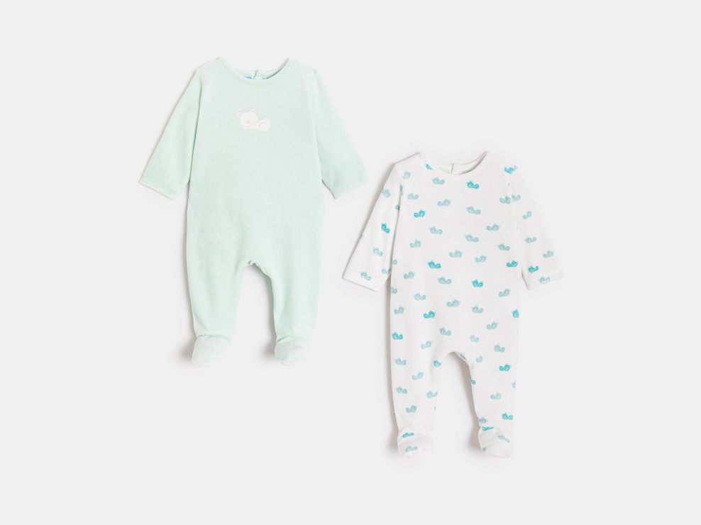 Lot de dors-bien en velours bleu bébé garçon 1