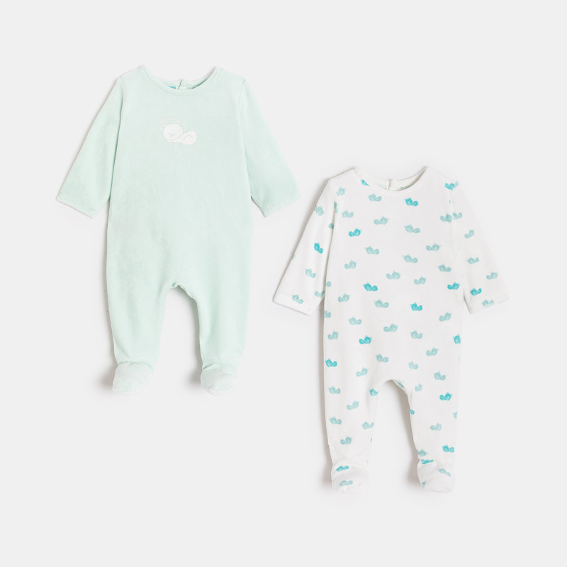 Set mit blauen Schlafoveralls aus Velours für kleine Jungen