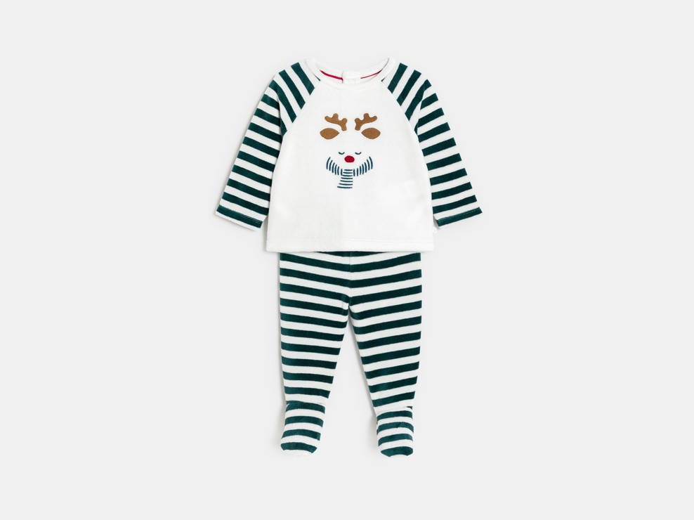 Pyjama en velours vert bébé garçon 1