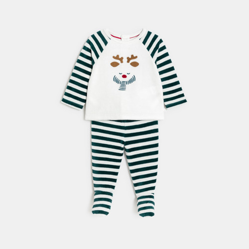 Pyjama En Velours Vert Bébé Garçon - Ecru Tres Clair - 6M - OBAIBI