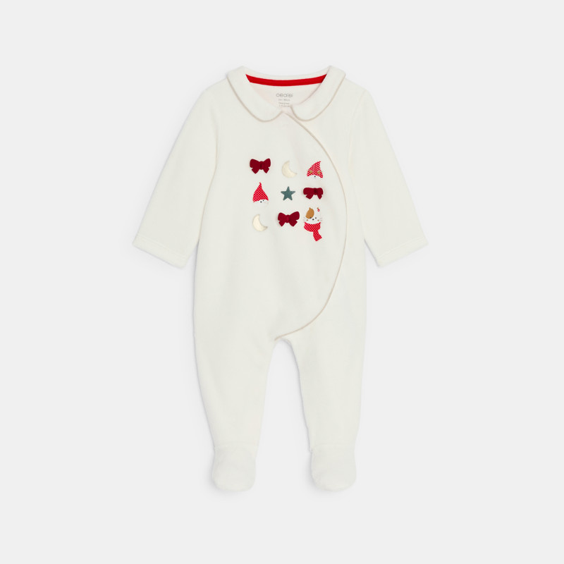 Weißer Strampler aus Samt mit Tiermotiven für kleine Mädchen