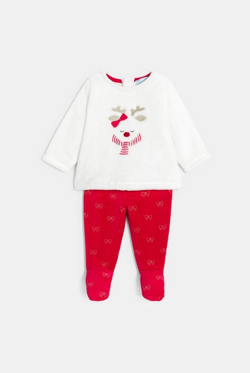 Pyjama aus Samt rot Kleinkind Mädchen 1