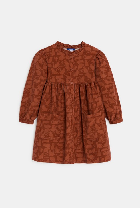Girl's brown cat print dress 2